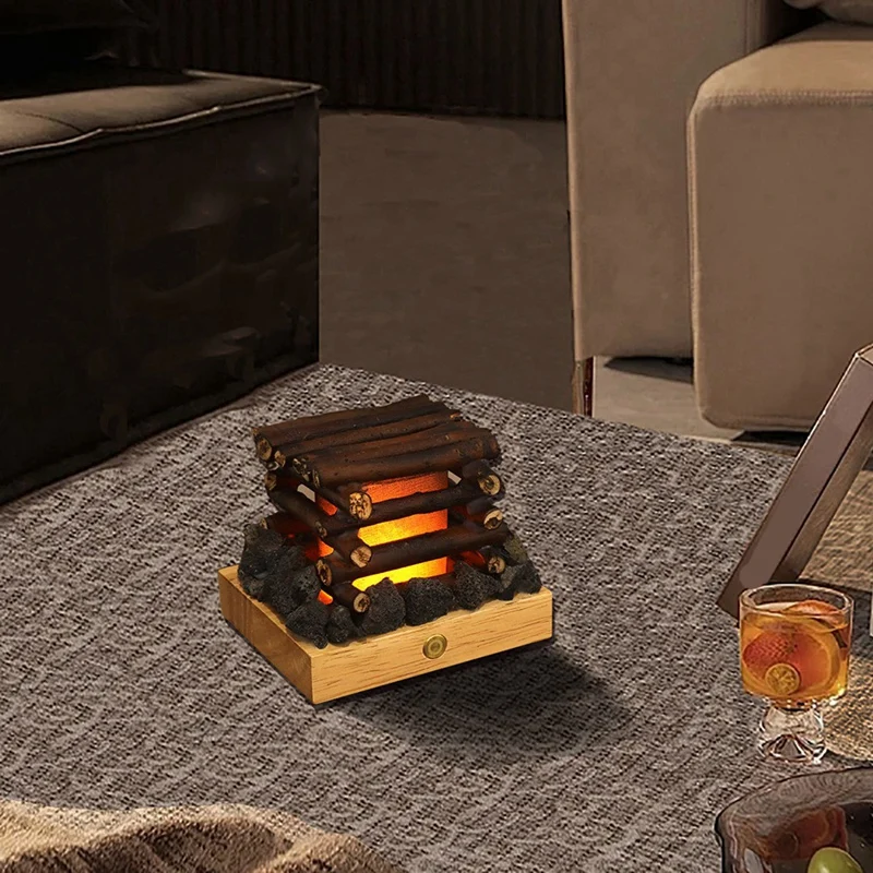 ABHU ضوء ليلي مزيف على النار USB قابل لإعادة الشحن 3 أوضاع LED أضواء ليلية لإشعال النار المزيفة مع ضوضاء بيضاء