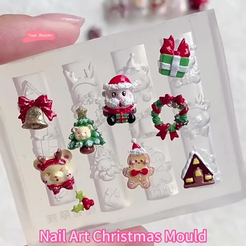 1 個のシリコーン 3D ネイルアートモールドクリスマステーマ雪だるまクリスマスツリーサンタクロース DIY デザインマニキュアチャームネイルデコレーション用