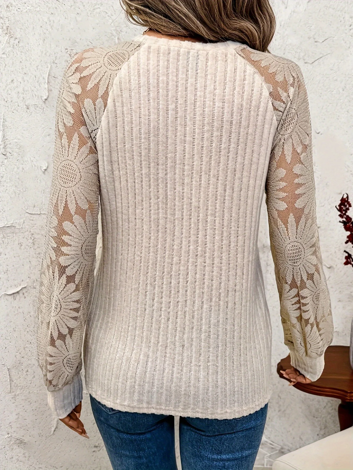 Mode col rond évidé pull élégant dentelle Patchwork à manches longues Blouse bureau dame Blouses printemps/été femmes vêtements