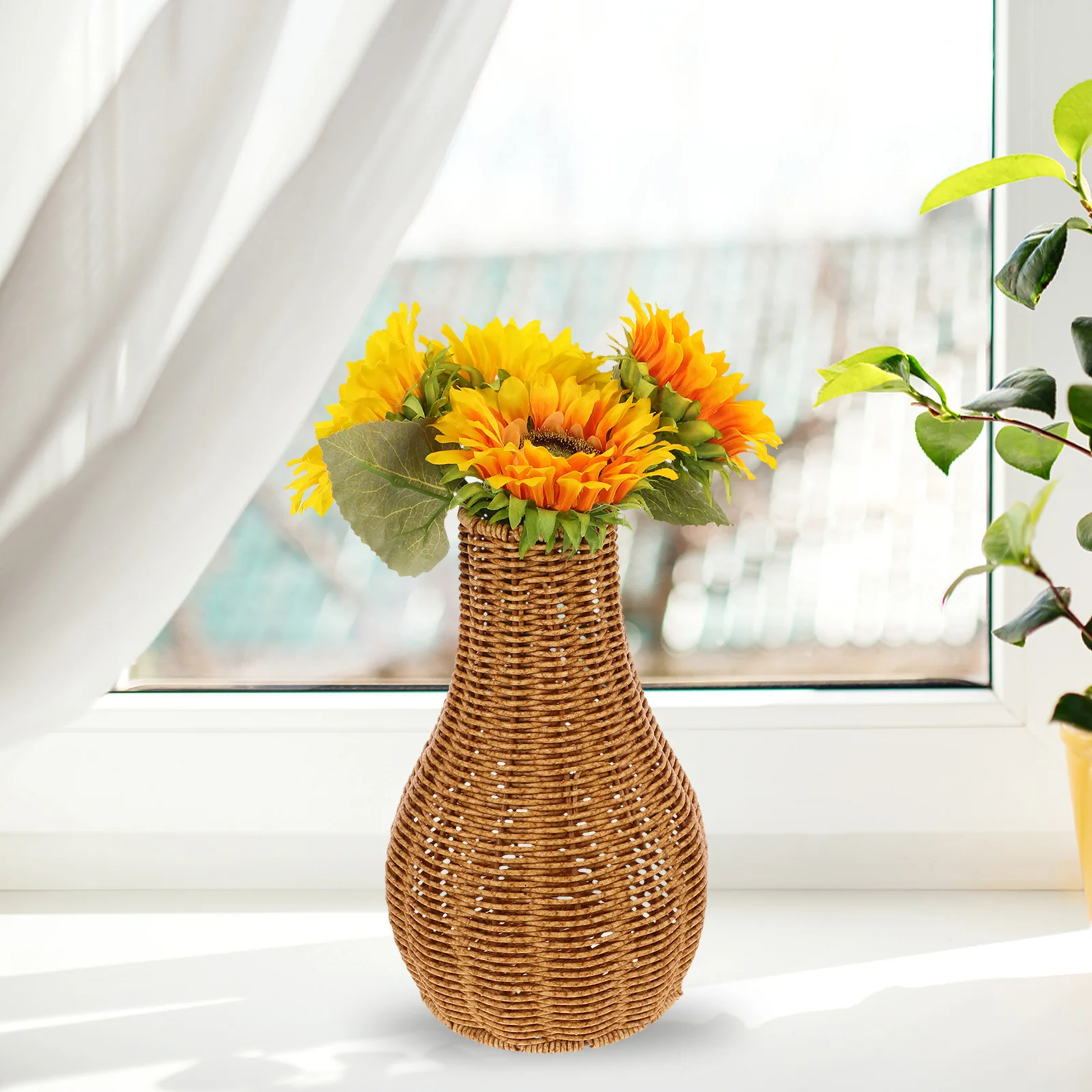 

1pcs Simple Woven Plastic Vase For Home Office Decor Table Decoration Dried Flower Container Indoor Plant Holder Desktop