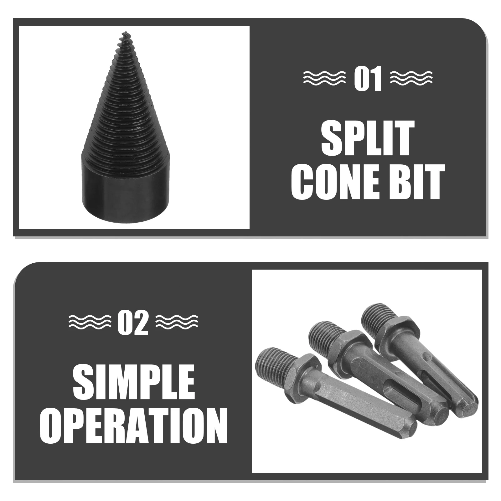 1 set di punte da trapano per legna da ardere, spaccalegna, strumento per spaccare tronchi elettrici con struttura in acciaio per una efficiente lavorazione del legna da ardere