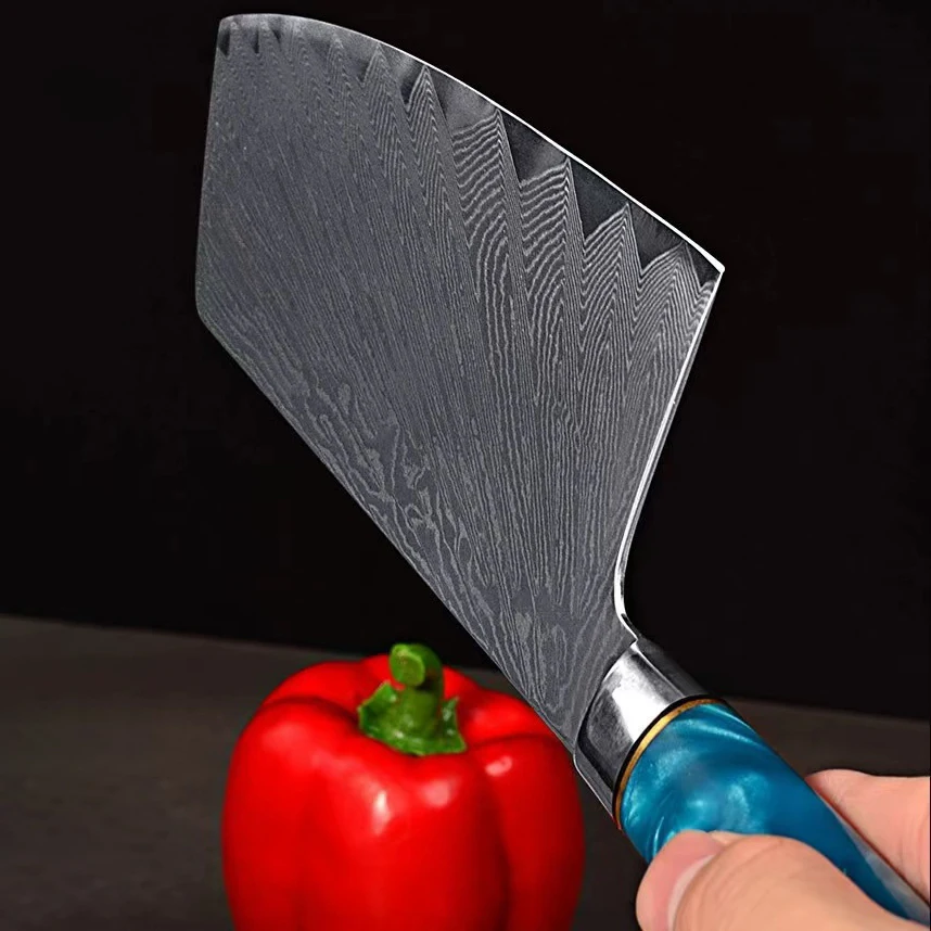 Slicing Knife Resin & Wood Handle 67 Layer Damascus Steel Blade Sharp Chef Cleaver Slicing 10Cr15MoV Kitchen Knife Cooking Tools