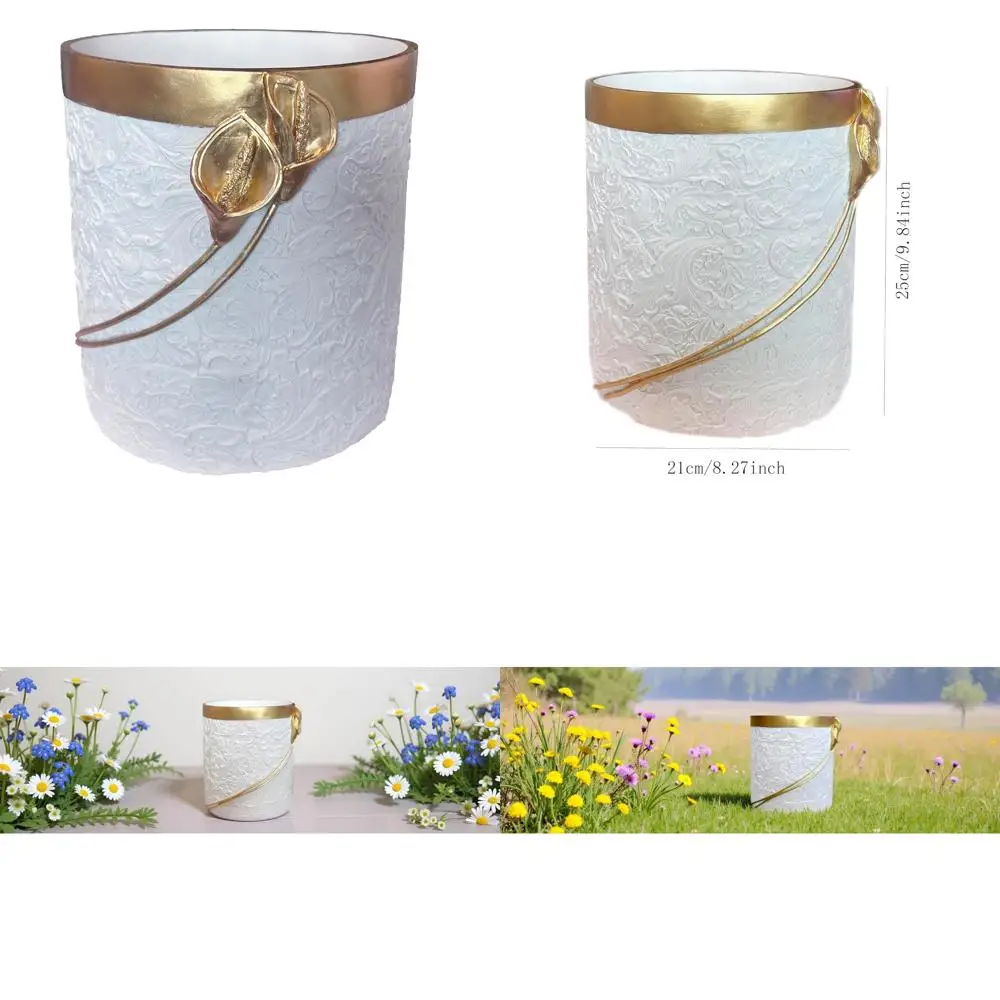 

Elegant Resin Carved Waste Basket, 8x10 Decorative Trash Can for Office, Bathroom, Bedroom, Living Room