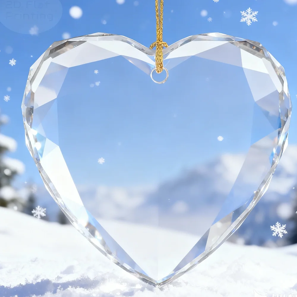 مسطح ثنائي الأبعاد، 1 مجوهرات عيد الميلاد على شكل قلب 2025 - تذكار من الزجاج الكريستالي مع تصميمات سانتا والرنة ورجل الثلج، مثالي لـ g #4
