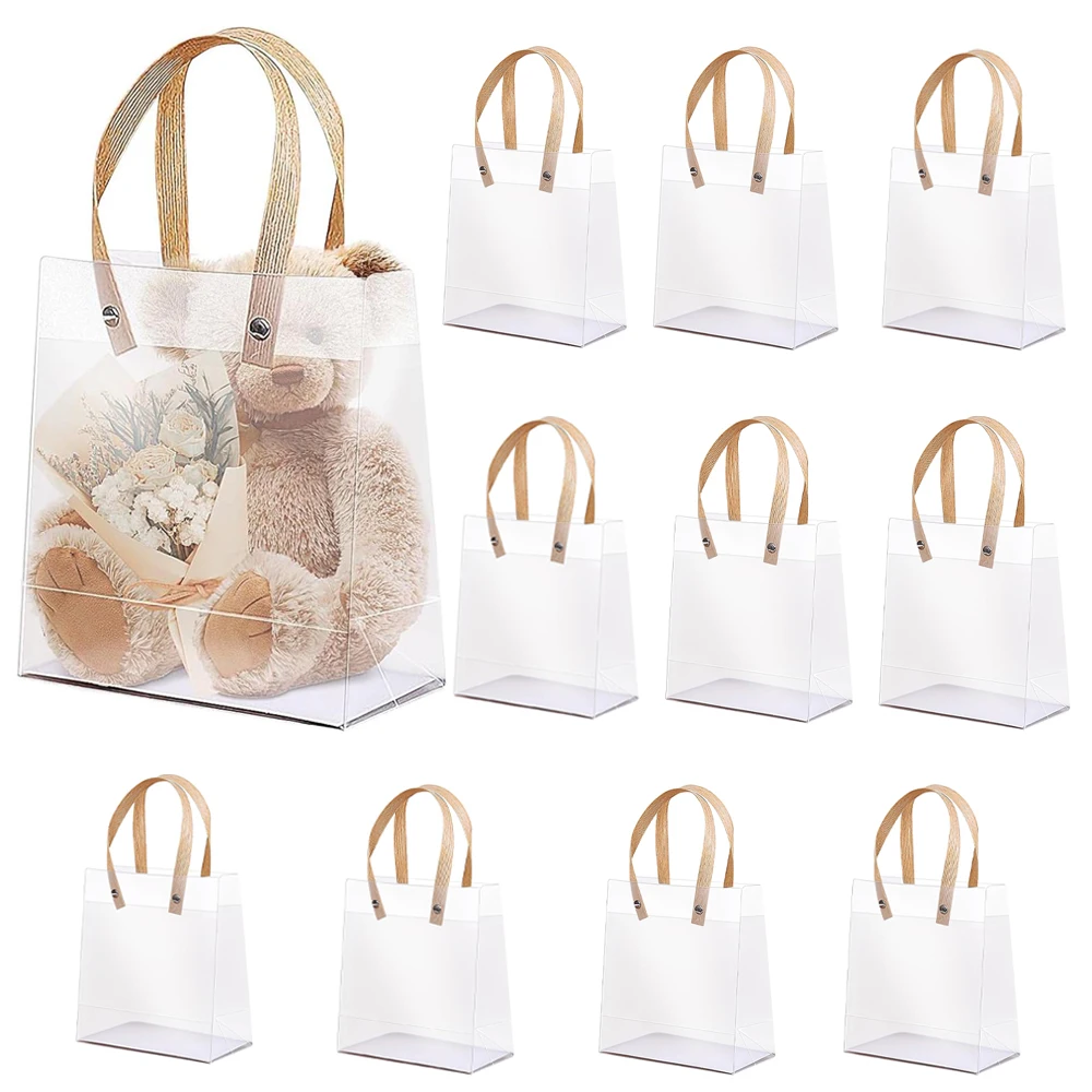 10pcs Small Gift Bags With Handle Gift Bags PVC Tote Bags Party Wedding Birthday Baptism Holiday Gift Bag Christmas Halloween