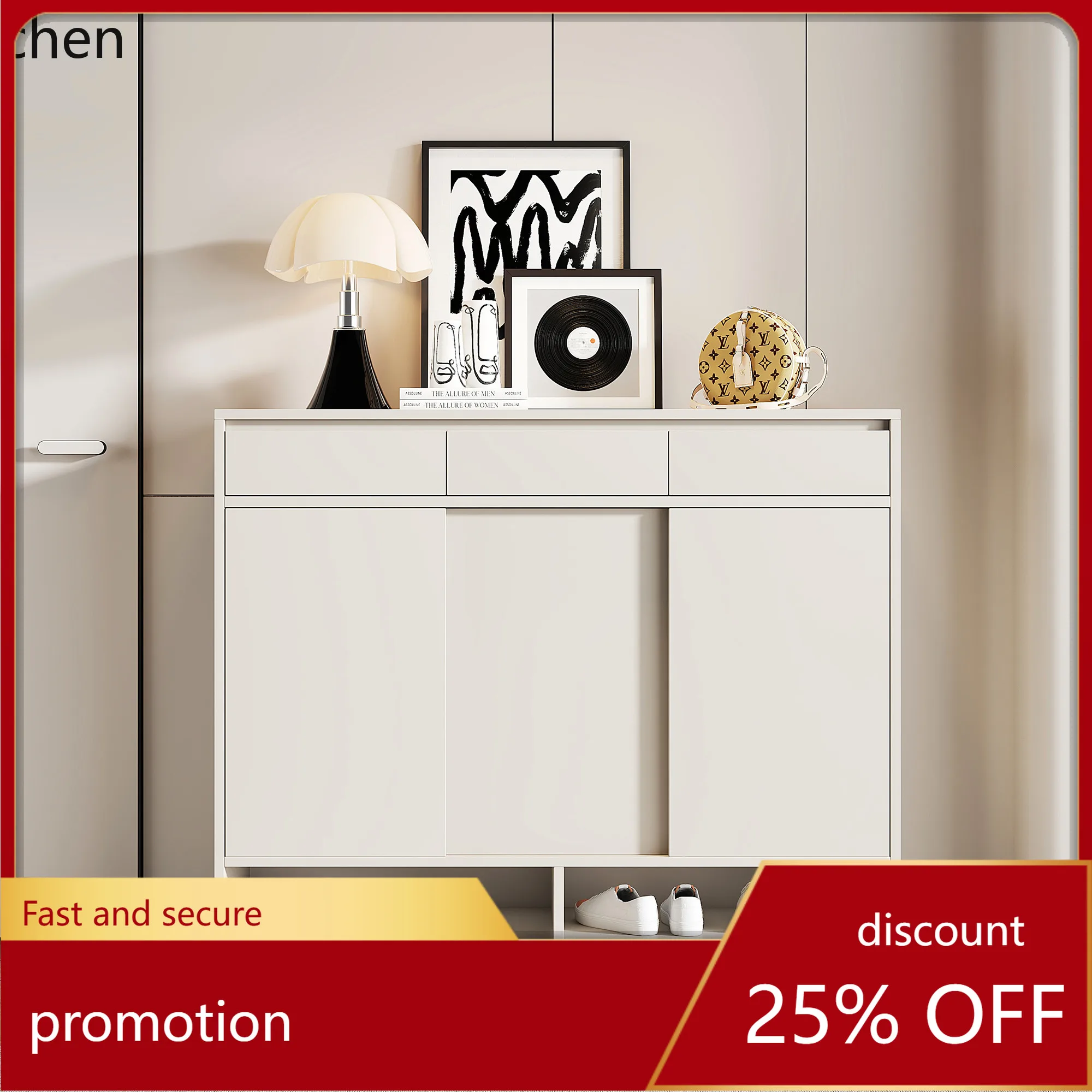 

HXL Solid Wood Shoe Cabinet Entryway Storage Cabinet Integrated Wall-Mounted Living Room Storage Cabinet