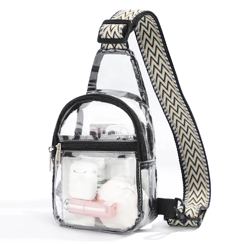 TINYAT Water Resistant Lightweight Clear Chest Bag for Women Crossbody Bag Outdoor Hiking Party Music Festival Easy to Check