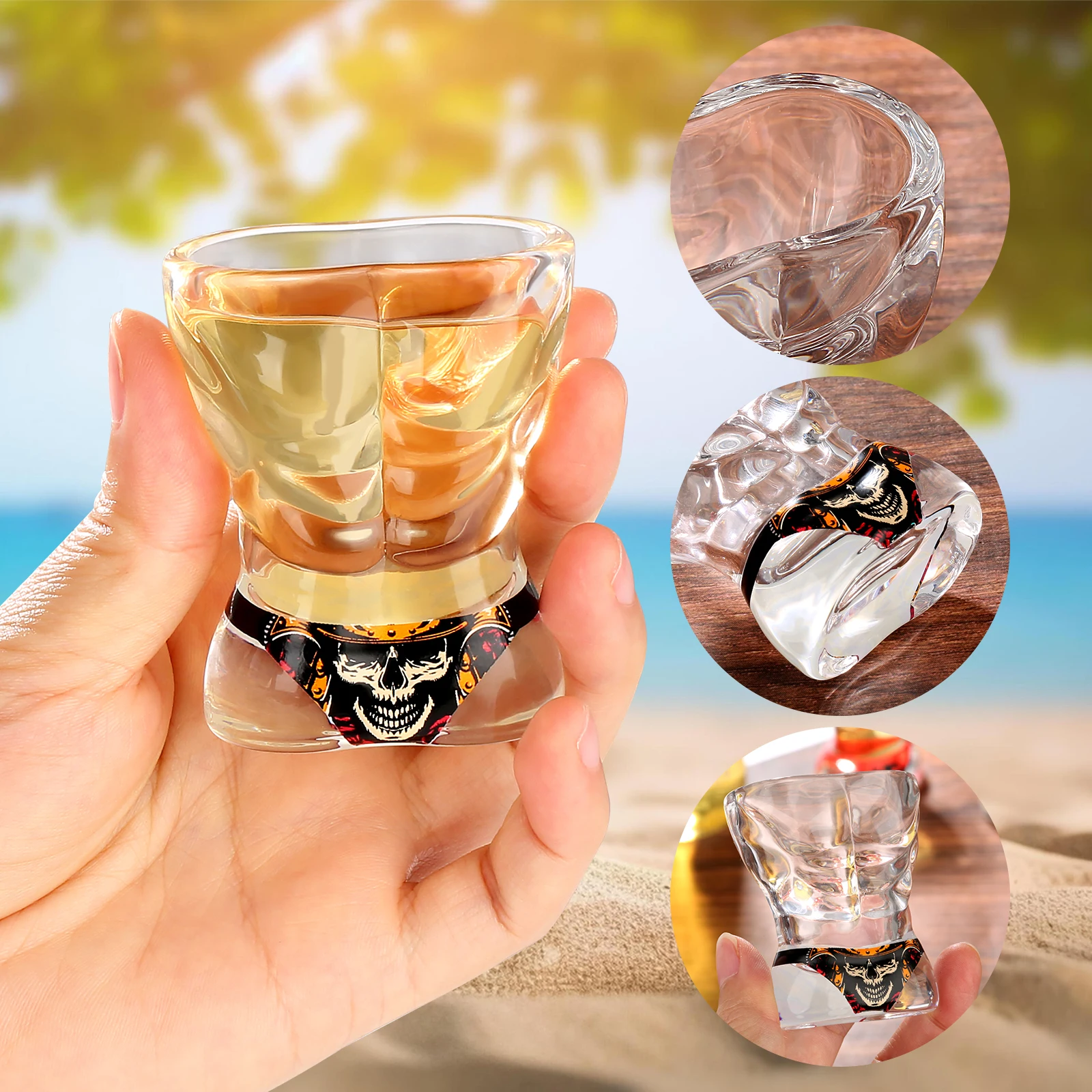 2pcs/set Novelty Shot Glasses with Musle Man and Bikini Skull Design 30ml Reusable Glass for Kitchen Club Party Weeding Gift