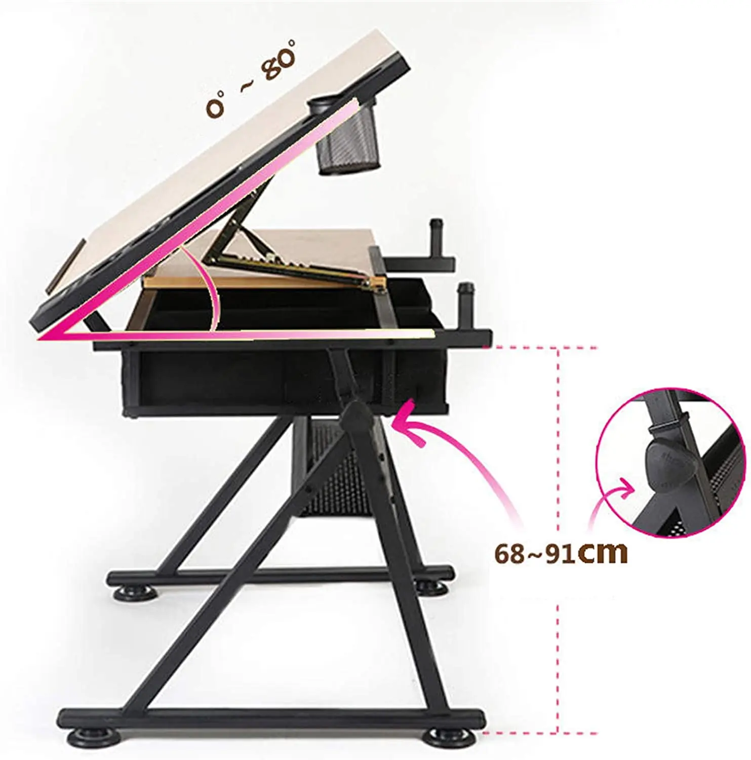 Ergonomic Height Adjustable Drafting Desk Tiltable Tabletop Study Art Drawing Table Desk With Chair