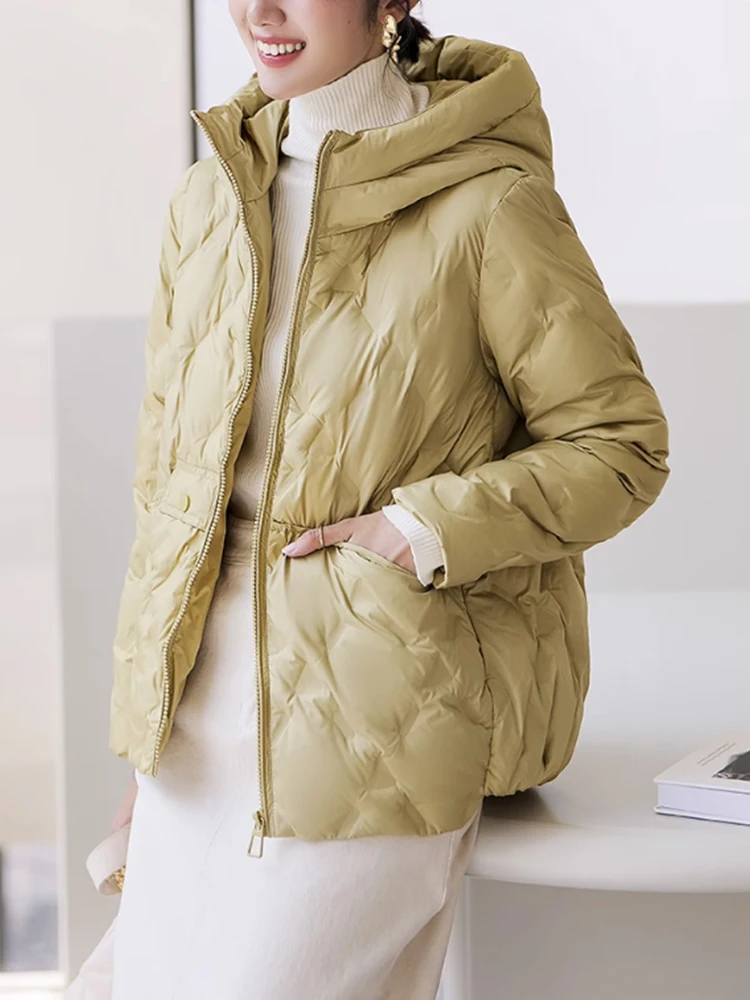 FTLZZ Autumn Winter Casual Lady Hooded Zipper Light Puffer Parka Outwear Women White Duck Down Coat Windproof Jacket