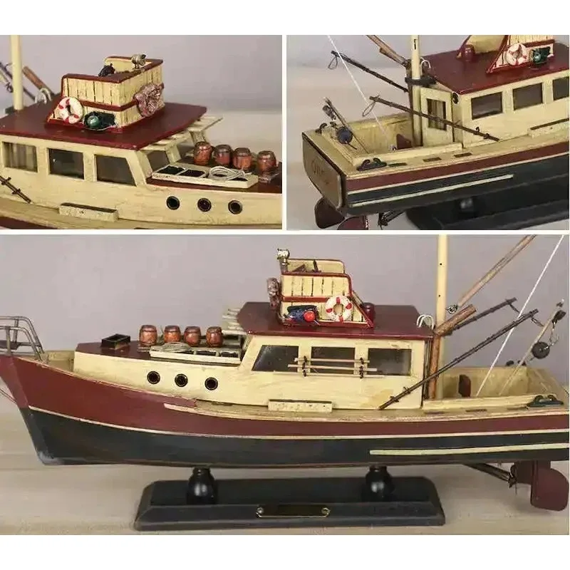 Wooden Jaws 37cm Orca Model Shark Fishing Boat, Movie Related Custom Famous Boat Model, Antique Style Seaside Home Decoration