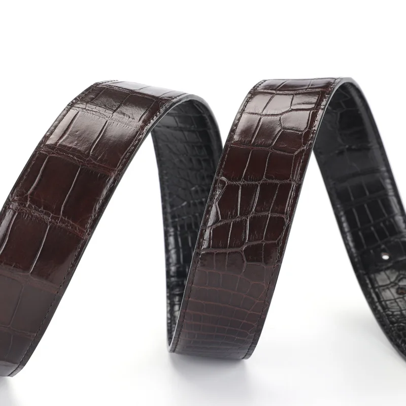 Mens belt Natural crocodile skin No Buckle Belt Matte double-sided Belt Plate buckle Belt genuine leather alligator belt for men