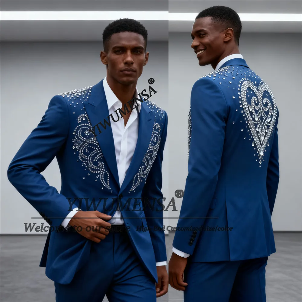 

Эксклюзивные мужские костюмы с кристаллами из бисера для свадьбы, однобортные пиджаки для выпускного вечера, костюм из 2 предметов по индивидуальному заказу, смокинги для жениха