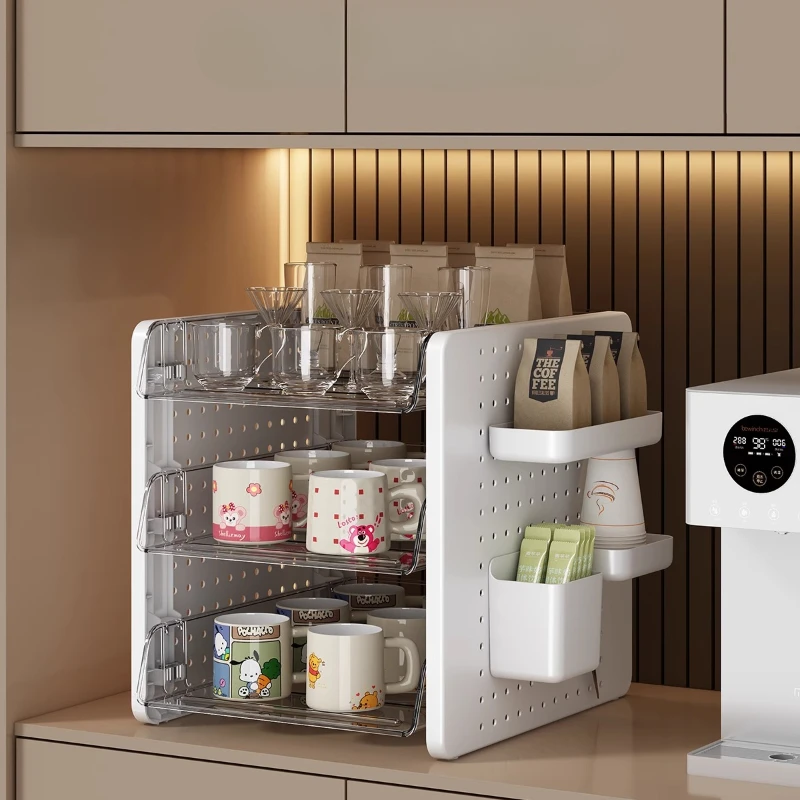 Simple Cup Organizer Double Layer Tea Set Shelf with Draining Tray Spill-Proof Drinkware Storage for Kitchen Desktop Mug Storage