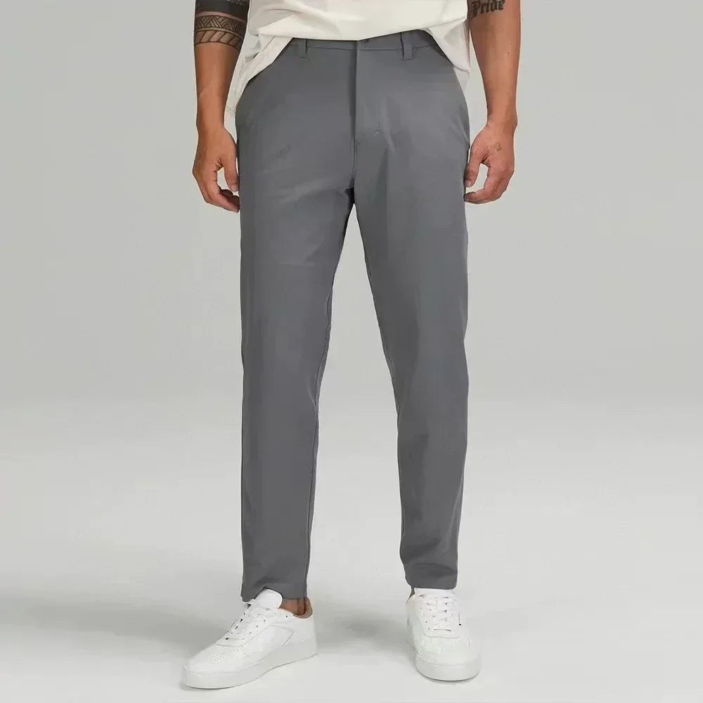 

Lemon Solid Color Men Pants Men Thin Quick-drying Classic Four-sided Springing Casual Sweatpants With Hidden Zipper Pockets
