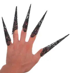 Finger Nail Tips Floral Fingertip Nails Claw Jewelry Halloween Cosplay Finger Claws Halloween Party Costume Fake Nail Rings