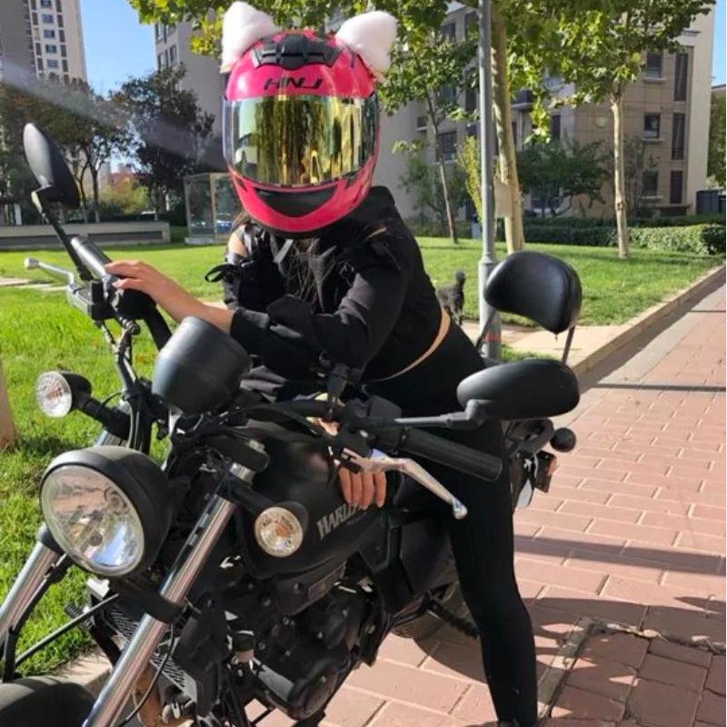 Roze Motorfiets Volledige Helm Ademend Rijden Fietsen Veiligheidsuitrusting Vrouwen Mannen Kat Oor Casco Moto Motorcross Motor