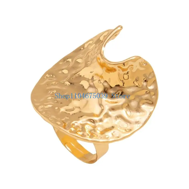 5asd Eye Catching Irregular Hammered Texture Adjustable Open Ring Statement Accessory Alloy Stackable Jewelry For Women