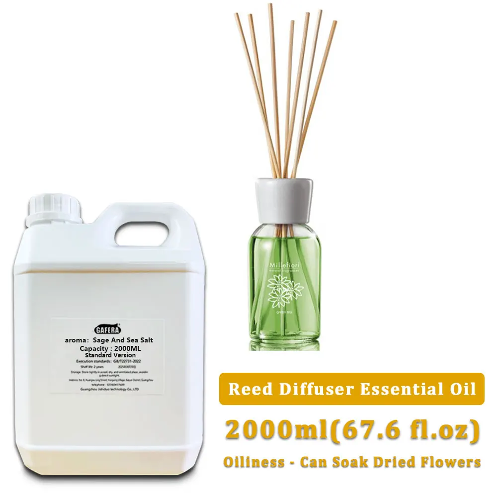 GAFERA 2000ml (67.6 fl.oz) Sage And Sea Salt Diffuser Supplements Essential Oils - For Reed Diffuser & Fireless Aroma Diffuser