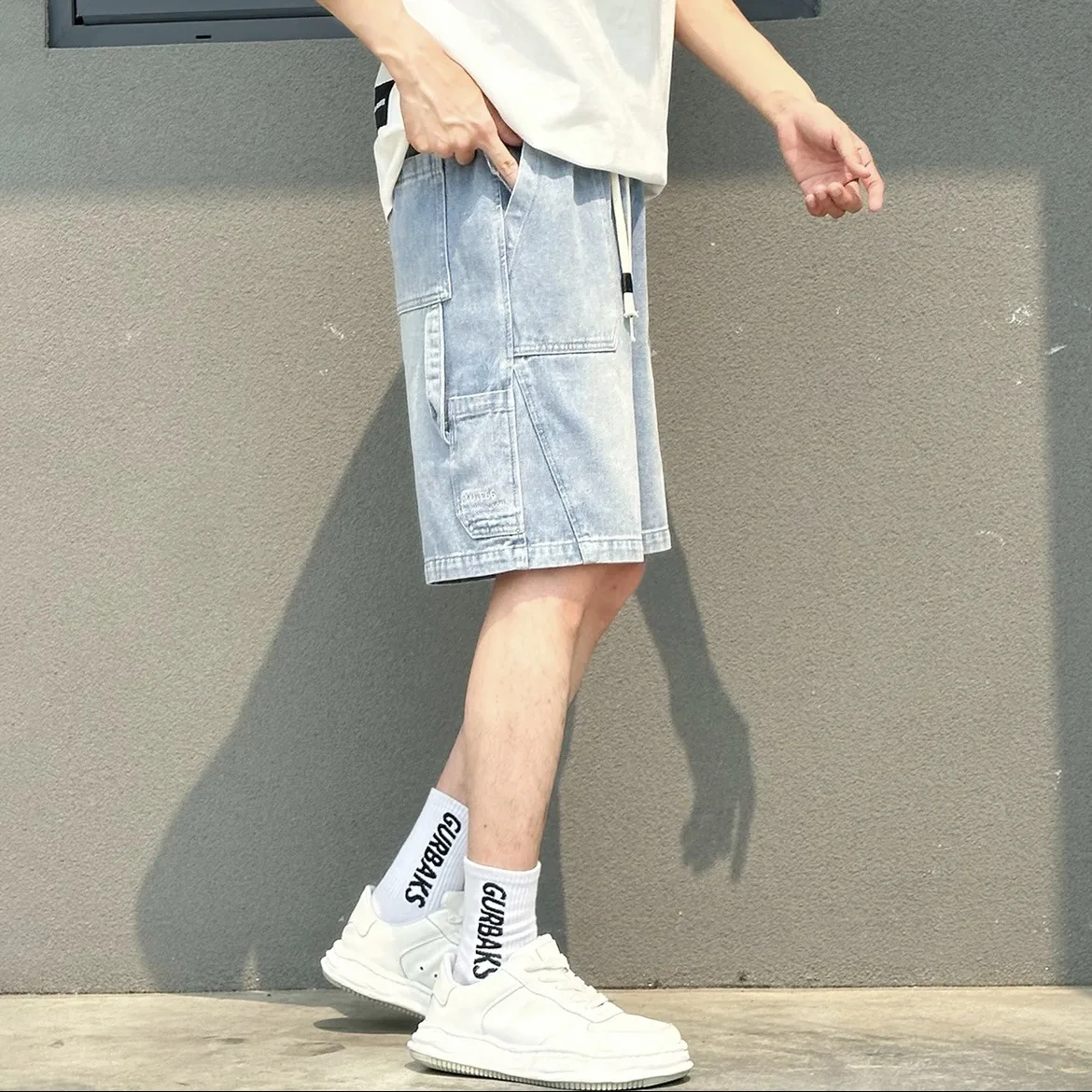 

Летние свободные прямые мужские джинсовые шорты-бриджи из полиэстера, универсальные, простые, модные, молодежные, повседневные