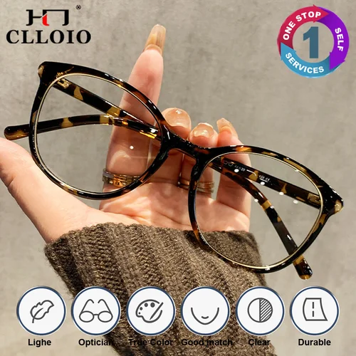 Imagen 2 del producto CLLOIO, gafas redondas de moda para miopía para estudiantes y mujeres, gafas simples antiluz azul, gafas graduadas de lectura progresiva