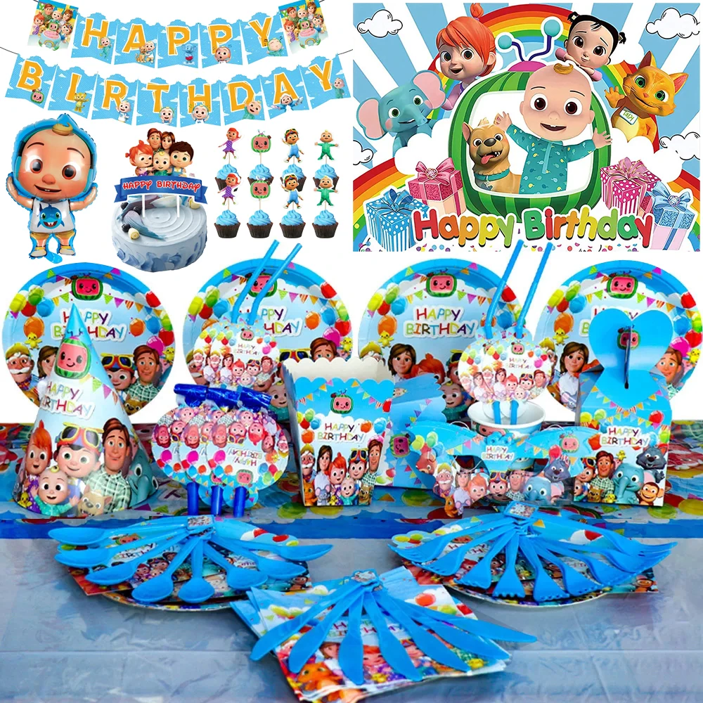 Cartoon COCOMELONSJJ Theme Birthday Party Decoration Balloon Banner Cake Topper Birthday Party For Kids Baby Shower Supplies