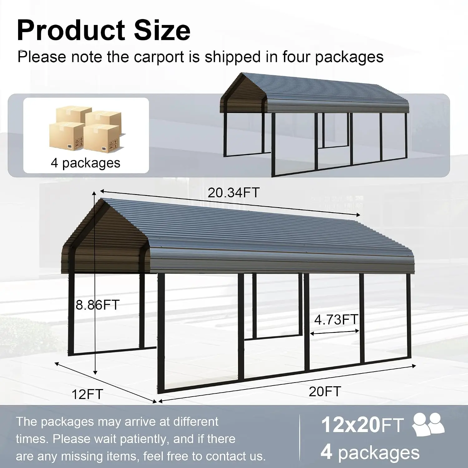12x20 ft Heavy Duty Metal Carport for 1-2 Cars | Durable galvanized steel frame & vertical roof with reinforced, Customized