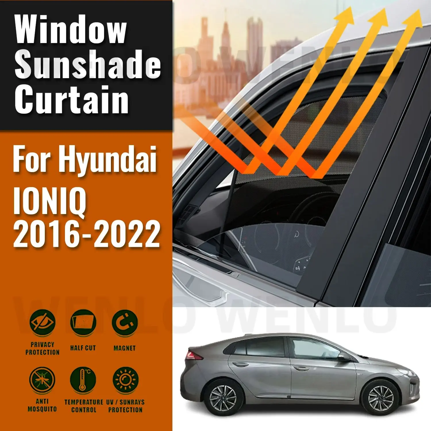 

For Hyundai IONIQ 2016-2022 Rear Side Window Sun Shade Visor Car Sunshade Accessories Front Windshield Mesh Vehicle Curtain