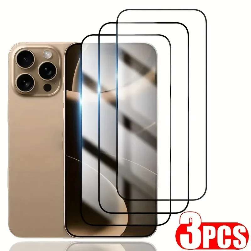 3Pcs Tempered Glass for iPhone 16 17 Pro Max Screen Protector For IPhone 15 14 Pro Plus 13 12 11 Pro Mini XR XS Max Glass