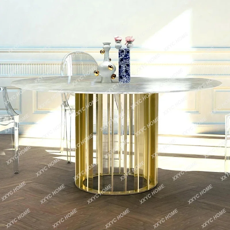 A  Modern light luxury round marble dining table