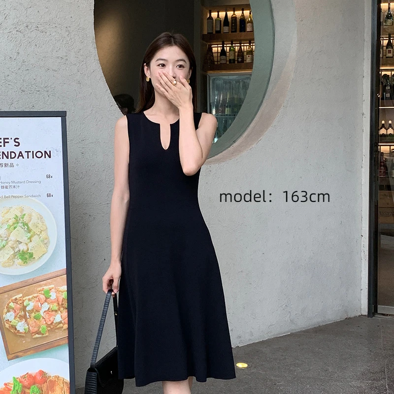 Little Black Dress Women V-neck Elegant Old Money Style Midi Dress 2024 Summer Classic Chic Frency Fashion Dress