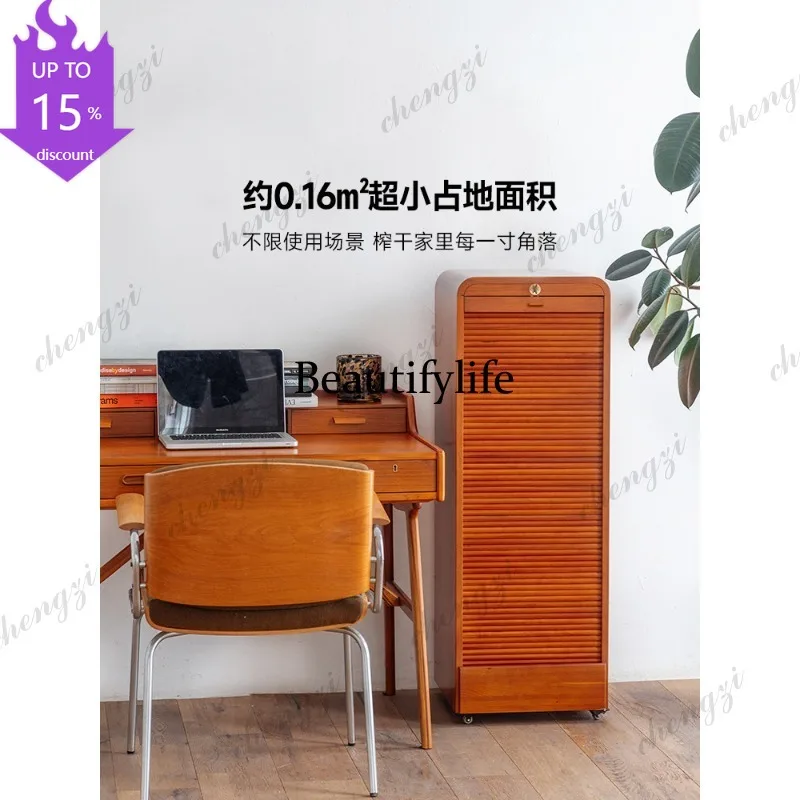 EE182 Rolling shutter door Treasure medieval cabinet Retro locker Removable file storage cabinet Cherry wood