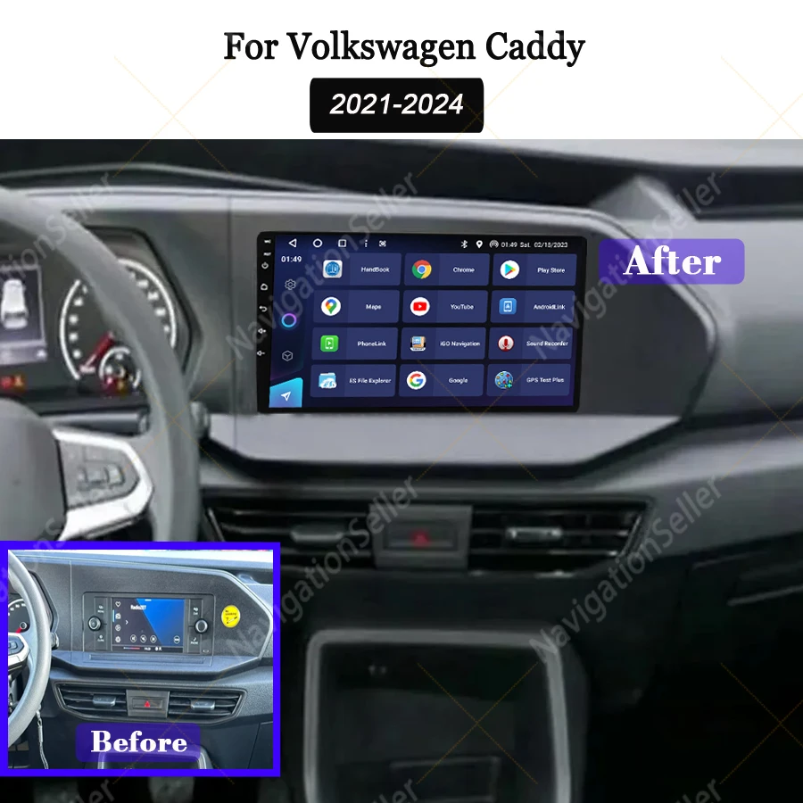 

For Vw Caddy 2021-2024 Car Radio Carplay Android Multimedia Video Player Gps Navigation Stereo Head Unit Bluetooth Youtube DAB