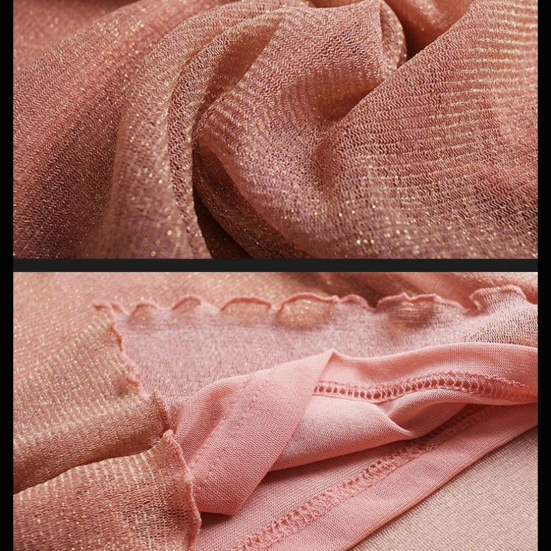 ฤดูใบไม้ผลิฤดูใบไม้ร่วงใหม่สีทึบครึ่งคอยาวแขนยาวเสื้อยืดผู้หญิง High Street Sheer Pullovers Elegant All-match เซ็กซี่ Top