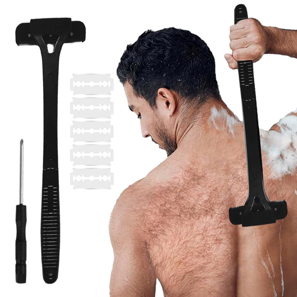 Men's Foldable Back Shaver Razor - Body Leg Hair Removal Trimmer with Handle Portable Shaving Tool for Men