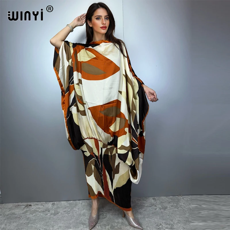 WINYI Pleated Elastic loose dress beach cover up kaftan abaya dubai luxury party dress evening dress abaya muslim woman  عبايات