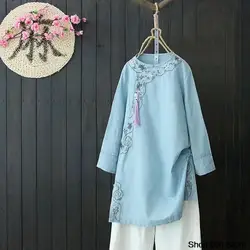 New Cotton Hemp Female Robe Traditional Chinese Retro Women's Top Artistic Embroidery Skirt Shirt Hanfu Tang Suit Party Dress