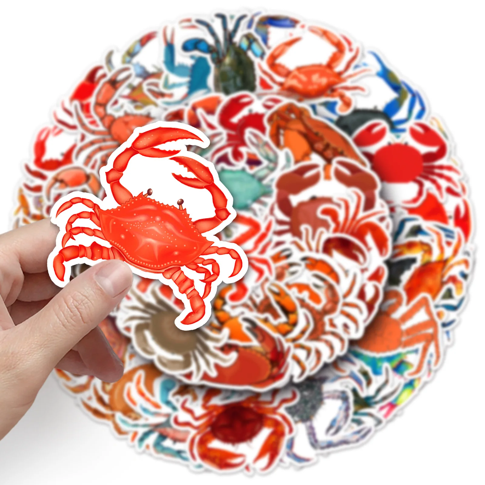 50Pcs Cute Crab Stickers Marine Creature Cartoon Waterproof Vinyl Decals for Water Bottle Luggage Phone Case Notebook