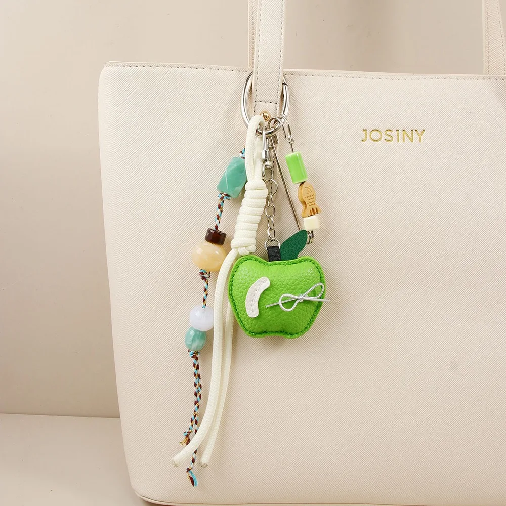 Green Apple Bag Charm Multi Element Beaded Rope Keychain Fruit Purse Charm For Handbags Tote Bags Everyday Fashion Bag Accessory