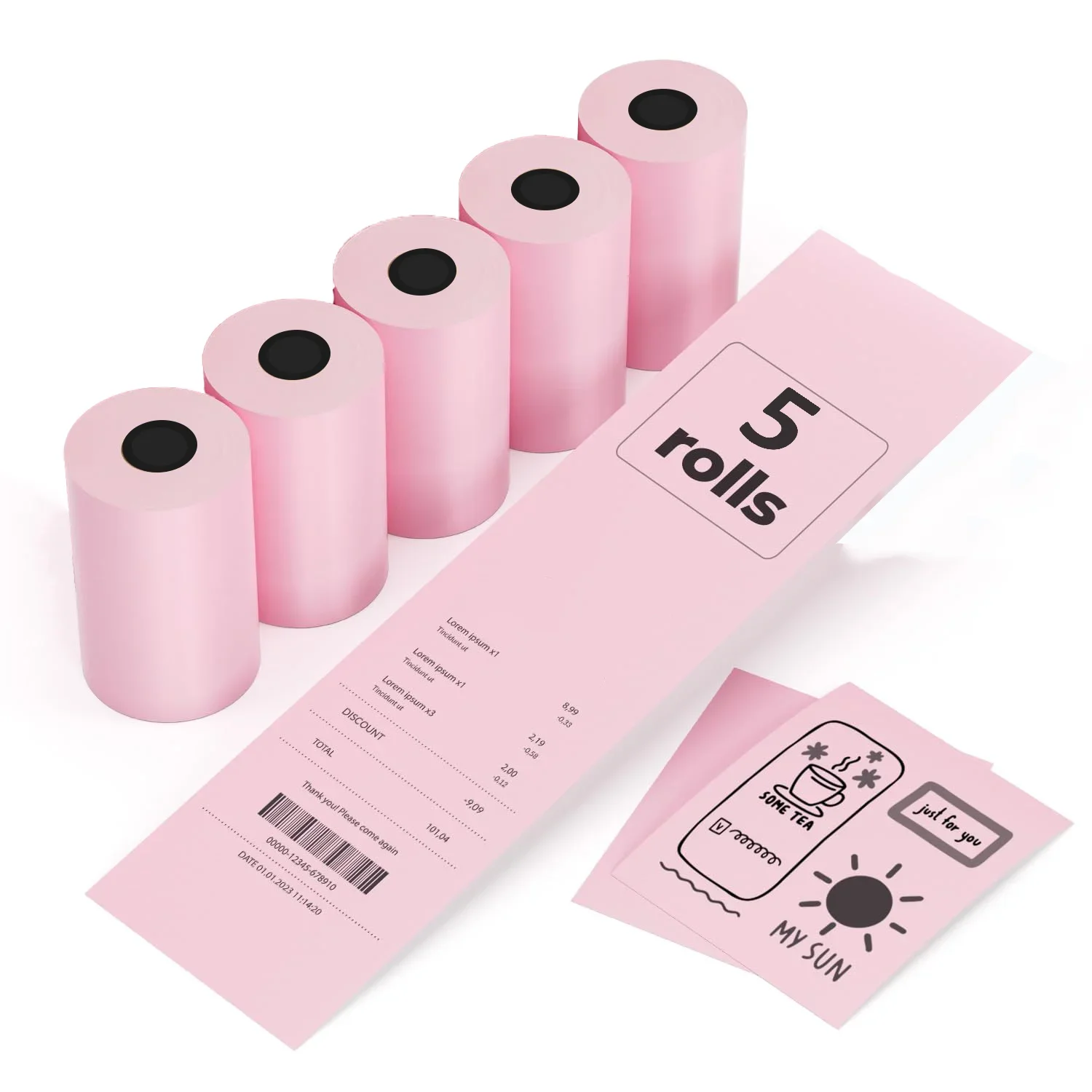 2 1/4" x 50' Pink Thermal Paper Cash Registers Papers BPA Free Fits 58mm Mini POS Printers, Square Terminal Credit Card Machines