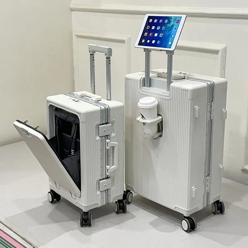 

New open multi-functional trolley case aluminum frame suitcase large capacity universal wheel 20 inch password front suitcase