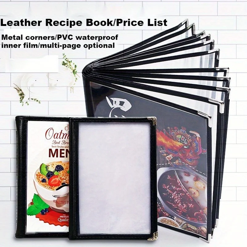 Menu Cover Cook Book Transparent Holder 1/2/4/6/8/10 Page A4 Size Restaurant Coffee Shop Store