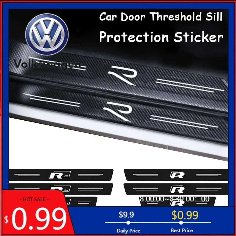 

VW 2026 Hot Carbon Fiber Car Door Sill Protector Stickers for Volkswagen VW Rline R Line Polo Touran Tiguan Jetta T5 Golf Beetle
