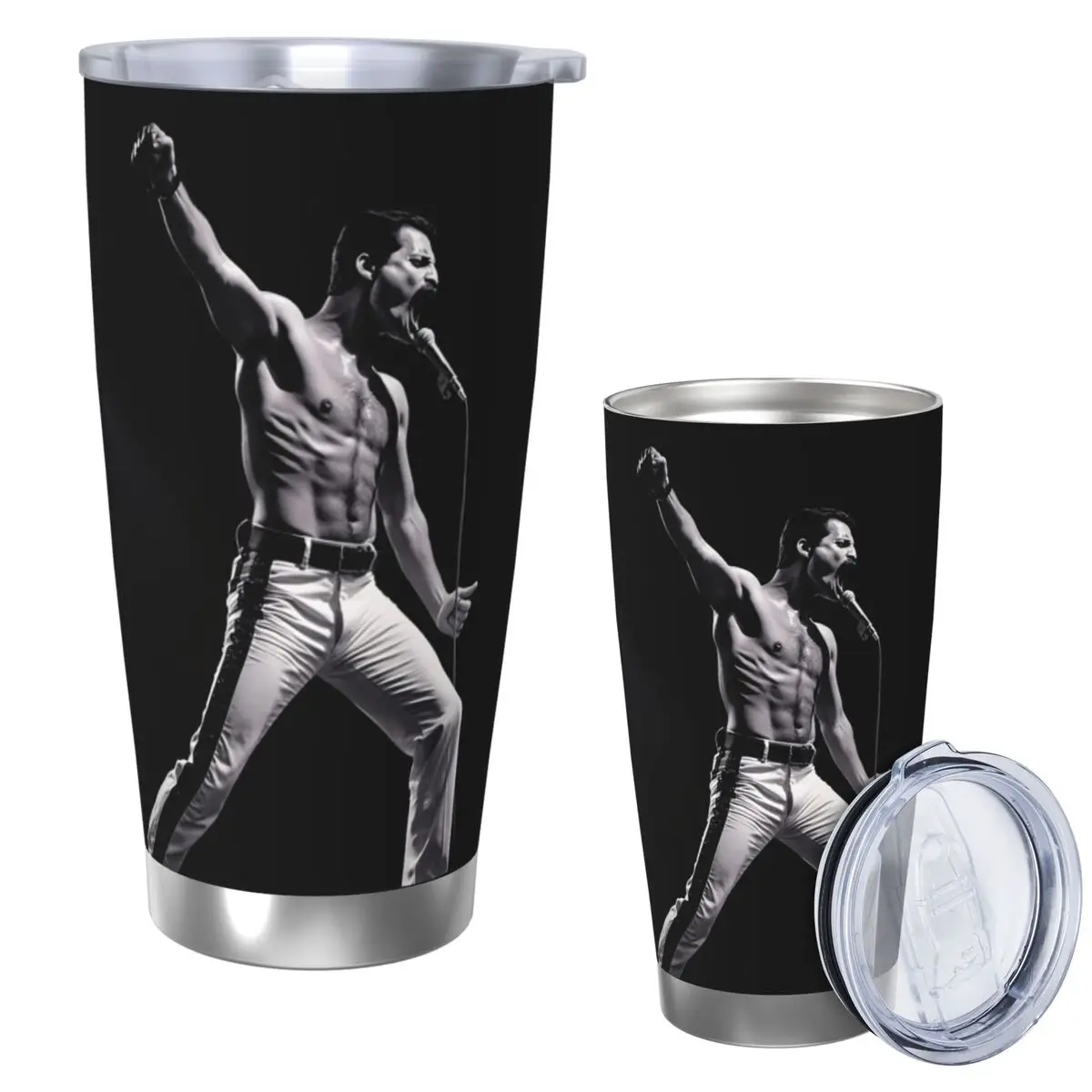 Freddie Mercury Powerful Stage Pose Stainless Steel Tumbler Vacuum Insulated Mug Thermal Cold Cups Straws With Lid 20oz