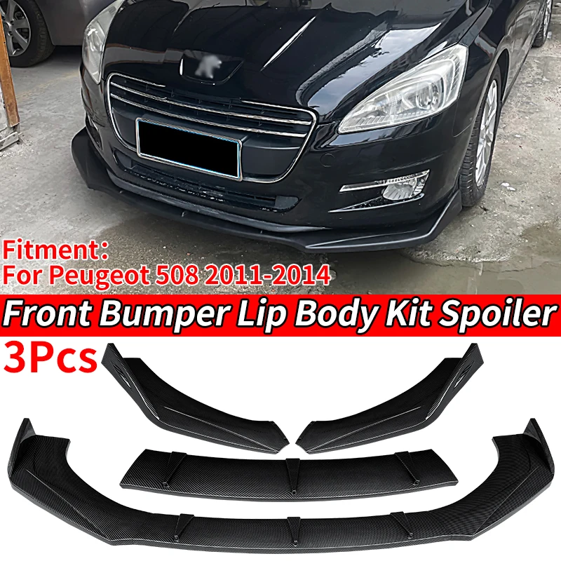 Car Front Bumper Spoiler Protector Plate Lip Body Kit Carbon Fiber Look Chin Shovel Accessories ABS For Peugeot 508 2011-2014