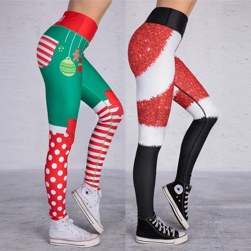 Mallas de moda de cintura alta para mujer, mallas deportivas para correr y Yoga, mallas con estampado navideño, mallas ajustadas para gimnasio