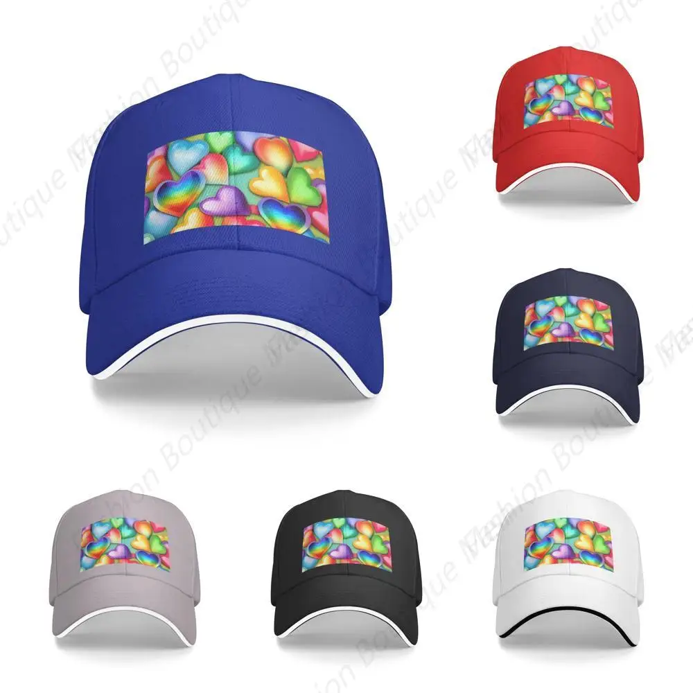 

Hot-Selling Colorful Hearts Printing Hat Sandwich Caps Peaked Caps Trucker Hat Men Women Outdoor Sport Travel Sun Visor