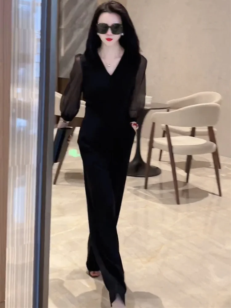 Salt Series Faionable Sweet Cool Sister costume une pièce femme longue Sve v-ne pantalon taille haute jambe longue fibre de Polyester