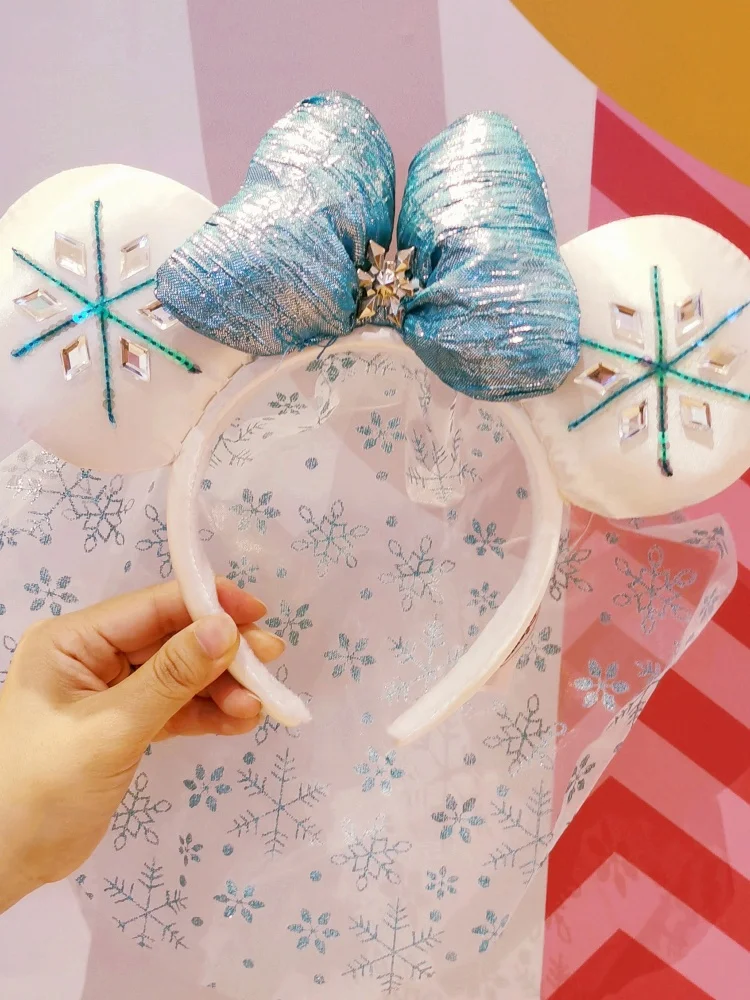 Anime Disney princesse Mickey Minnie oreilles bandeau congelé en cuir bandeau paillettes arc fête cheveux accessoires cadeau jouet