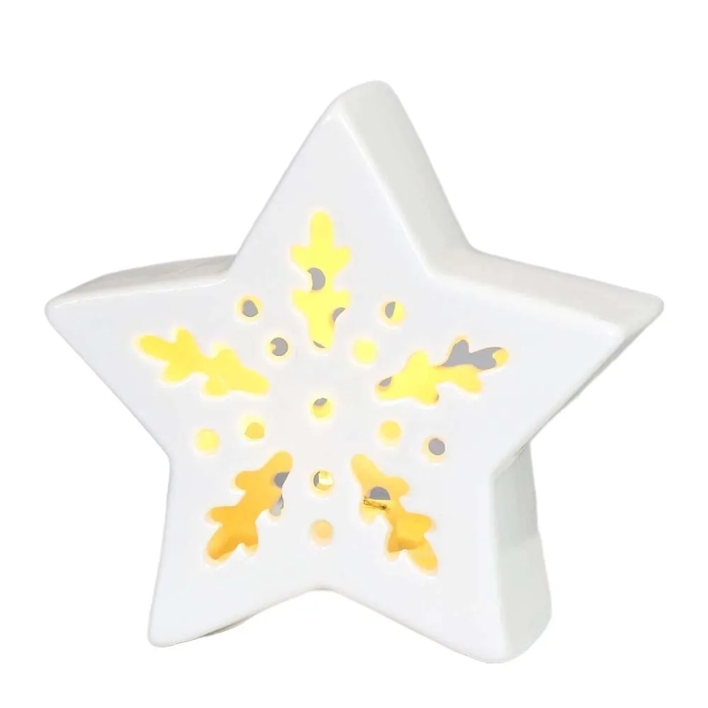Keramische porseleinen lamp Ornament Knoopbatterijen LED Kerstsfeerverlichting Ster Gloeiend effect Huisvormige nachtlamp